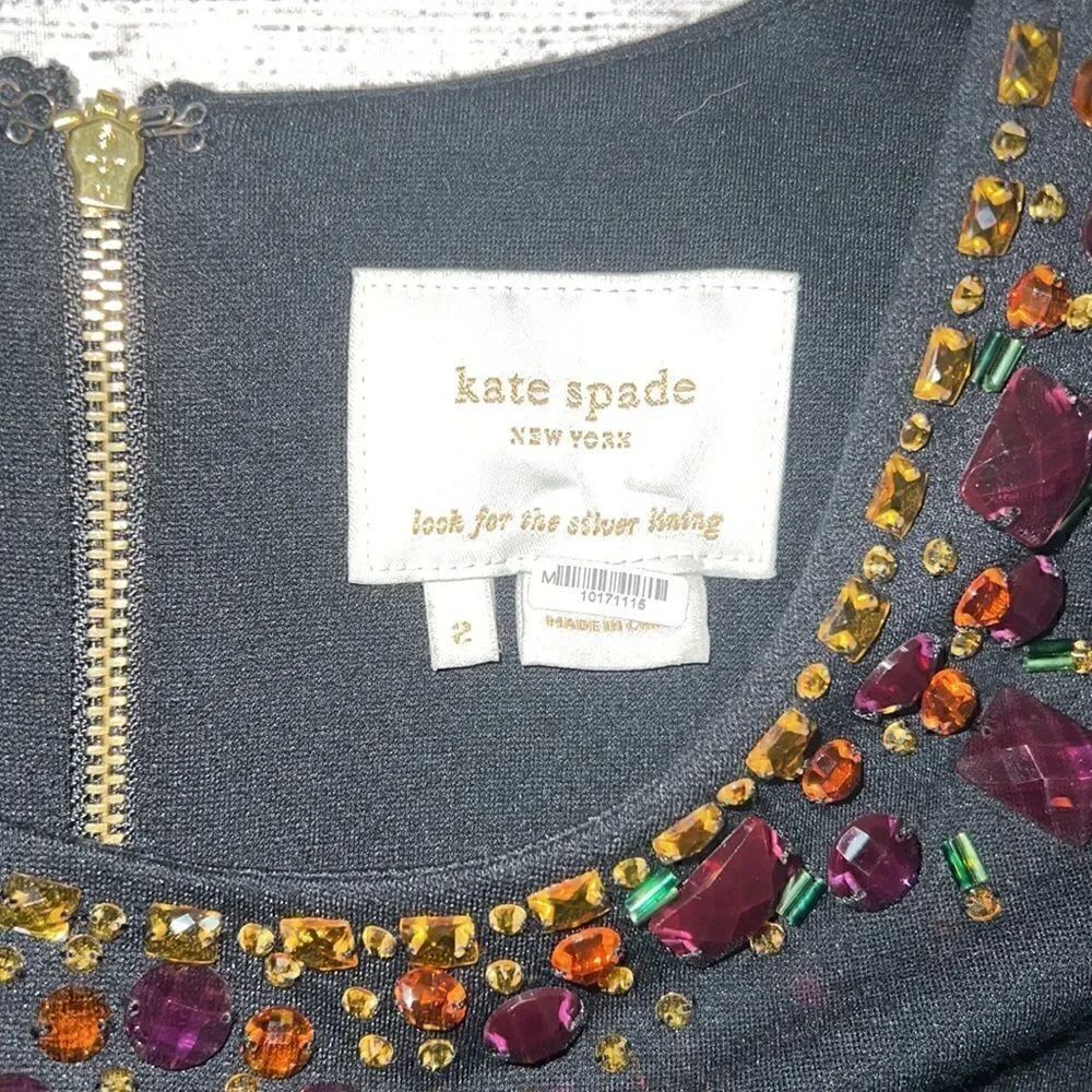 Kate Spade Glimmer Shift Dress Jewel Neck Short Sleeve Black sz 2 $348 MSRP - Picture 4 of 9